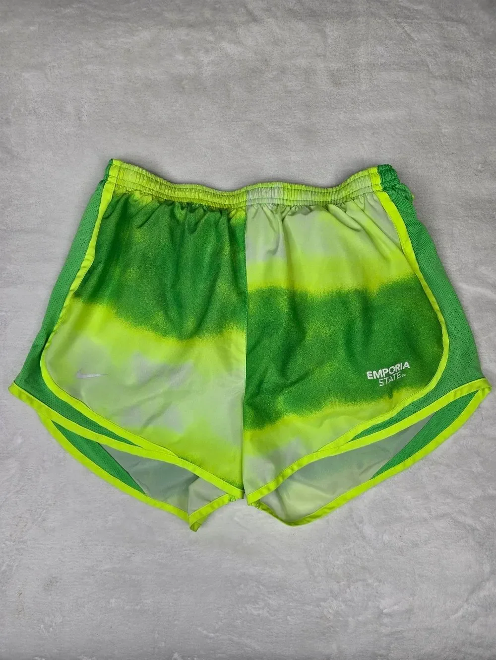 Nike Dri-FIT Emporia State Running Shorts Neon Green Tie Dye Athletic Size M